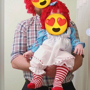 Raggedy ann baby costume 9-12m and adult Andy wig/socks
